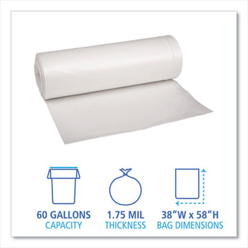 Boardwalk® Low Density Repro Can Liners, 60 Gal, 1.75 Mil, 38" X 58", Clear, 10 Bags-roll, 10 Rolls-carton freeshipping - TVN Wholesale